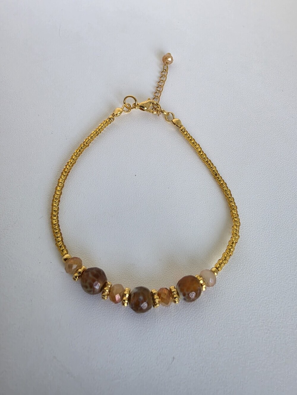 New Gold Plated Agate Crystal Beaded Bracelet 7" + 2" Ext Adjustable